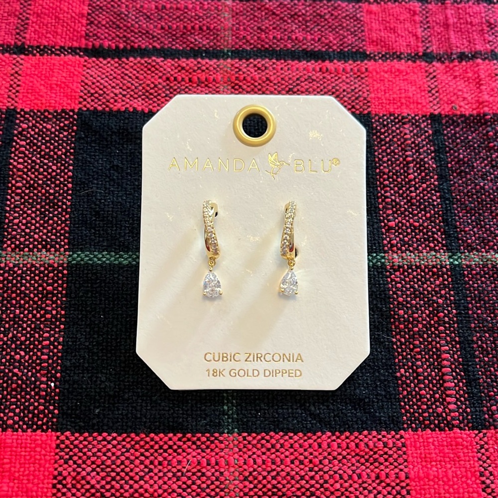 Divorce Sale! Amanda Blu 18K Gold Dipped Small Hoop CZ Droplet Earrings